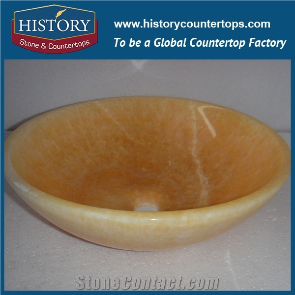 China Basins Yellow Honey Onyx Stone Round Sinks, Wholesale Sinks, Distributed Basins, Factory Nature Stone Sinks, Nature Cheap Wash Basins