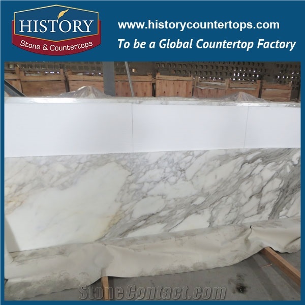 China Building Stone Calacatta White Marble Flat Edge Eased Factory Supply Prefab Laminated Modular for Hotel Custom Countertop, Worktops