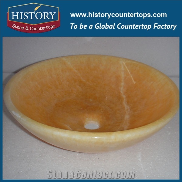 China Cheap Yellow Honey Onyx Stone Round Wash Basin/Bowl Sinks for Bathroom, Hotel Toilet Project Use, Natural Building Stone Decoration Vessel Sinks