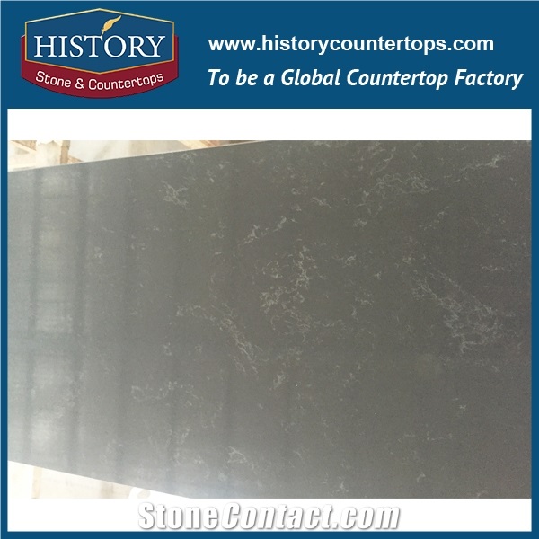 China Grey Quartz Stone Slab Polished Surface for Interior Wall & Floor Covering Tiles, Prefab Kitchen Countertops & Bath Vanity Top