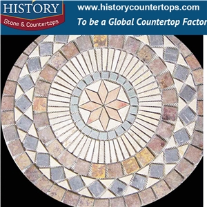 China History Stone Irregular Surface Rusty Round Flooring Slate Mosaic Medallions Walkway Paving Stone, Plaza Flooring Slate Tiles