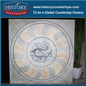 China History Stone Slate Walling Tiles, Water Jet Medallion Pattern Black Flooring Inlay Tiles Wholesale, Flower Pattern Design for Modern Decoration