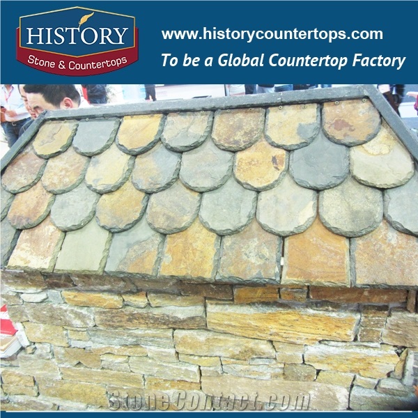 China Multicolor Slate Roofing Tiles with One Chiseled Edges, Decoration Building Stone Roof Shingles