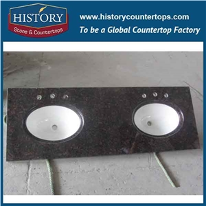China Natural Granite Stonne Hgj016 Tan Brown Cover Bullnose Prefab Laminate Custom Made Heat Resistant Countertops & Vanity Top for Home Decoration