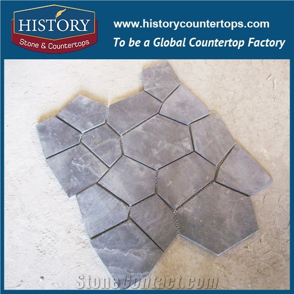 China Random Flagstone Tiles, Black Slate Flagstone on Mesh, Flagstone Flooring Paving Covering, Artist Paving in Hot Sale