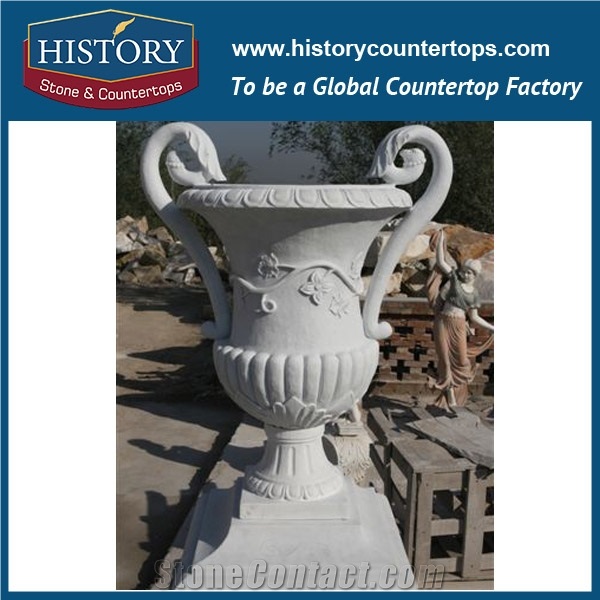 China Supplier Hand Carved Exterior Garden Pure White Marble Natural Stone Flower Pots and High Planter Stands, Flowerpots Vases