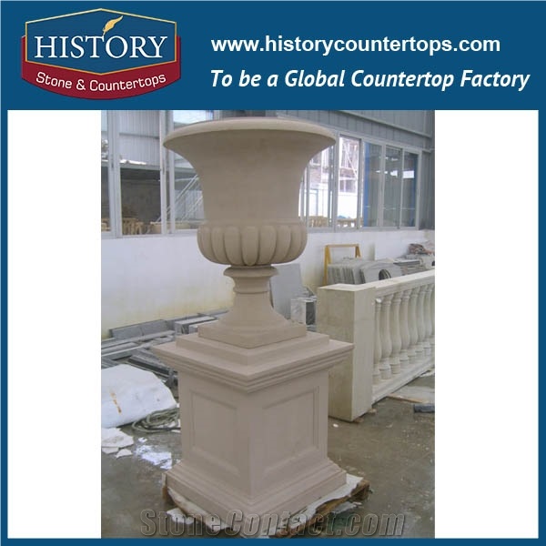 China Supplier Hand Carved Exterior Garden Pure White Marble Natural Stone Flower Pots and High Planter Stands, Flowerpots Vases