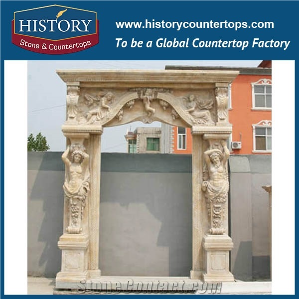 China Supplier Hand Carved White Limestone Natural Stone, Men Busts Villa Front Door Frames, Entrance Door Surrounds