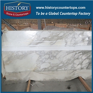 Chinese Calacatta White Marble Flat Edge Marble Factory Supplier Pre Cut with Trim Molding Design for Building Countertop, Island Tops