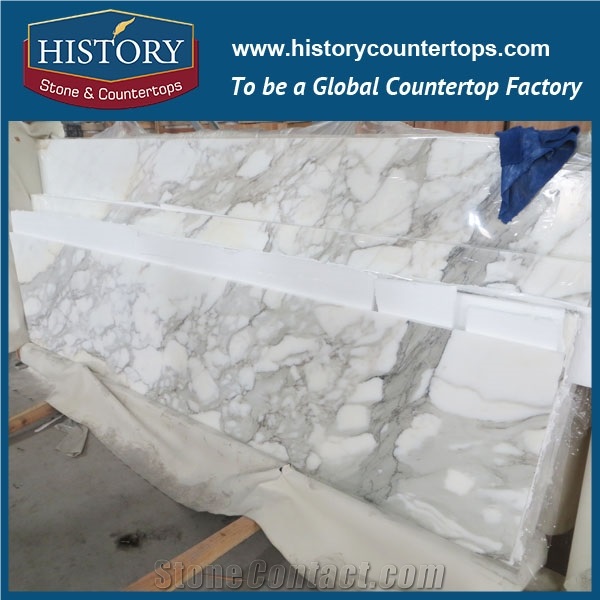 Chinese Calacatta White Polishing Marble Factory Suupply Laminated Edges Integrated Ornamental for Kitchen Countertop & Benchtops