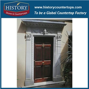 Chinese Home Exterior Decoration Pure White Marble Hand Carved Men Statues Door Frames, Door Arches, Surrounds
