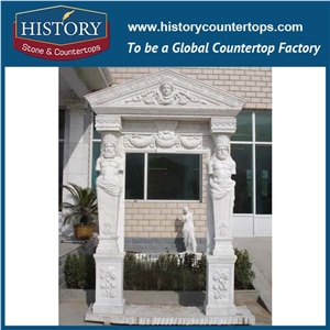 Chinese Supplier Home Decoration Pure White Marble Stone Hand Carved Interior Door Frame, Door Arch, Door Surrounds