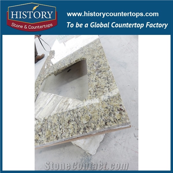 Chinse Hgj065 Giallo Ornamental Standard Size Full Bullnose High Polishing Pre Cut Customized Stone Countertops & Vanity Top for Indoor Construction