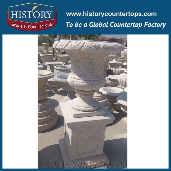 Custom Beige Limestone French Style Exterior Garden Used Teacup Shaped Planters Boxes and Pots, Flowerpots Stands Designs