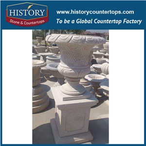 Custom Beige Limestone French Style Exterior Garden Used Teacup Shaped Planters Boxes and Pots, Flowerpots Stands Designs