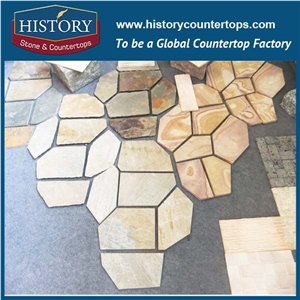 Garden Colorful Slate Walkway Paver, Natural Surface Slate Crazy Paver on Mesh, Flooring and Walling Flagstone Stone