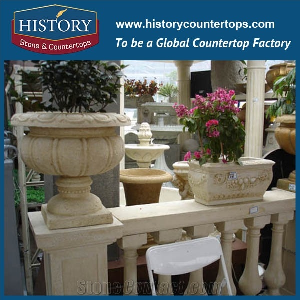 Green Color Marble Stone European Style Planters Pots Stands with Carving Flowers, Charming American Main Gates, Balcony Flowerpots