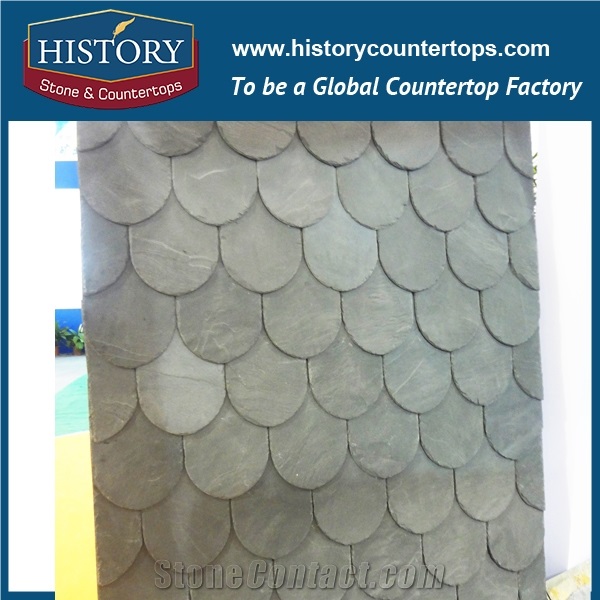 Grey Roof Slate Tile with U Type, Slate Roof Covering Decoration Building Stone