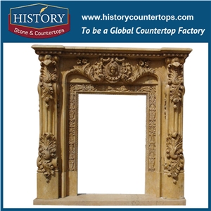 Hand Carved Beige Limestone Decorative Main Door Frame Designs with Girl Statue, Entrance Door Surrounds for House, Villa