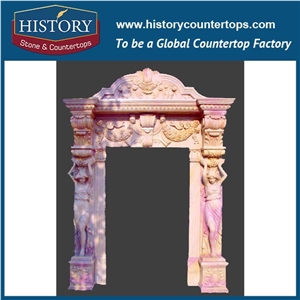 Hand Carved Multicolor Marble Natural Stone Women Statues Door Frames, Home Front Entrance Door Surrounds Pillars