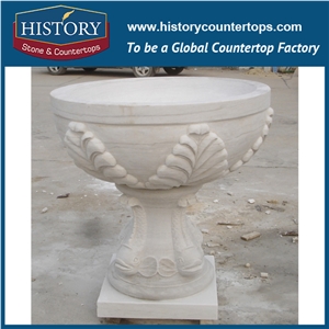 Hebei Manufacturer Stone Outdoor Different Shape Flowerpots Planter Stands Pure White Marble Vases for Exterior Decoration, Garden, Balcony