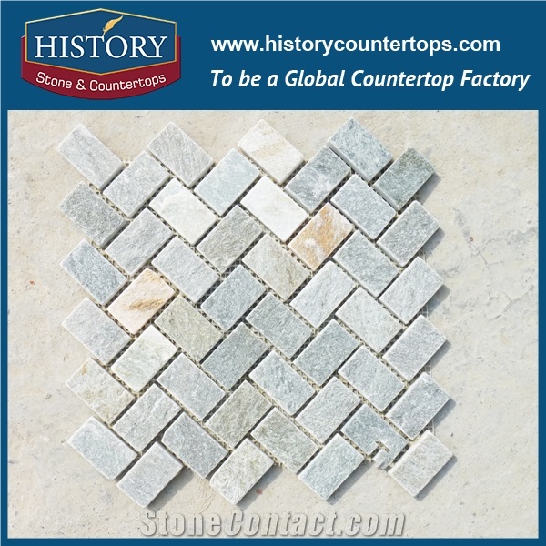 Herringbone Slate Stone Mosaic Fan Shape & Versailles Pattern Natural Multicolor Stone Landscape Decoration