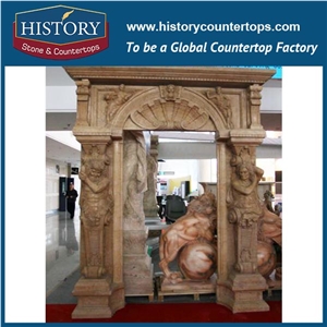 Highly Polishing Beige Marble Removable Carving Door Arch, Door Frames, Arts and Crafts Exterior Door Surrounds