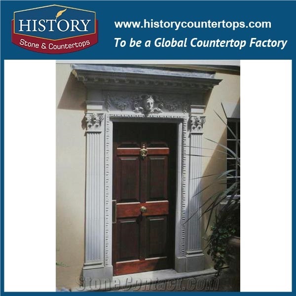 Highly Polishing Beige Marble Removable Carving Door Arch, Door Frames, Arts and Crafts Exterior Door Surrounds