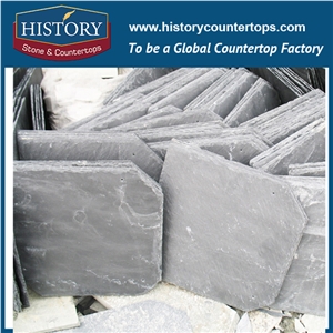 History Stone Black Color Stone Roofing Slate Tiles with Chiseled Edges, U-Shape Roof Covering and Coating
