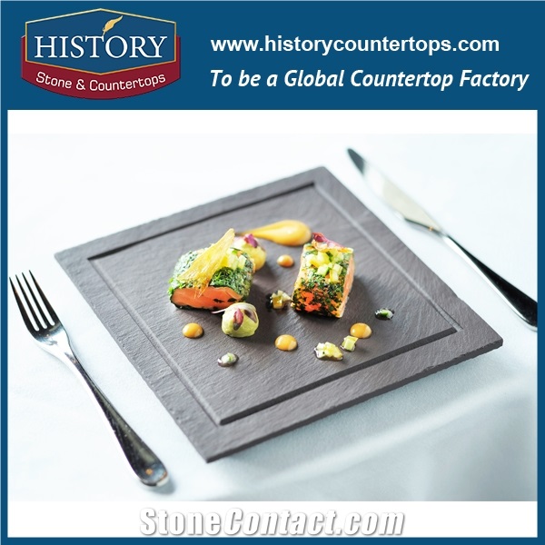 History Stone Black Slate 100% Food Safe Nature Tableware, Plates Slate Tray for Dinner & Party