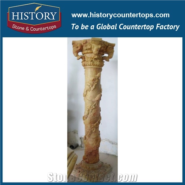 History Stone China Factory Different Types Columns Various Floral Design Customized Beauty Brown Marble Column Garden Decorative Pillars