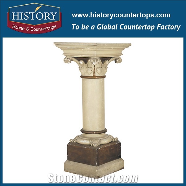 History Stone Chinese Beautiful Decoration Golden Yellow Marble Stone Carved Cultured Column with Floral Design Natural Gate Pillar