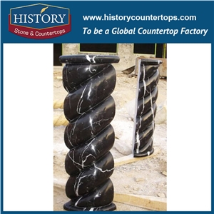 History Stone Chinese Top Quality Polishing Helicoidal Shaped Balcony Railing Nero Marquina Marble Porch Railings Rooftop Balusters Pillars