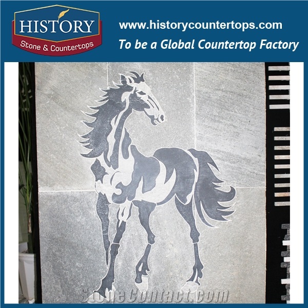 History Stone Grey Polished Surface Carbon Black Horse Pattern Medallion, Slate Patio Walkway Plaza Pavers, Garden Step Pavements