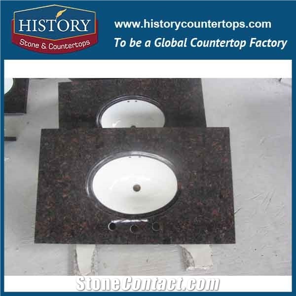 History Stone Hgj016 Tan Brown Double Edge Polished Pre Cut Ornamental Natural Exotic Granite Countertops, Double Vanity Top