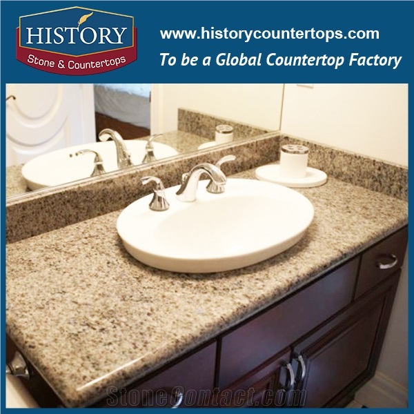 History Stone Hgj029 Caladonia Flat Standard Laminated Ornamental Factory Supply Natural Granite Polished Solid Surface Countertop Bathroom Vanity Top