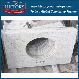 History Stone Hgj063 Kashmir White Radius Top Polishing Edge Prefab Size Custom Fancy Modular Granite Countertops & Vanity Top for Bathroom