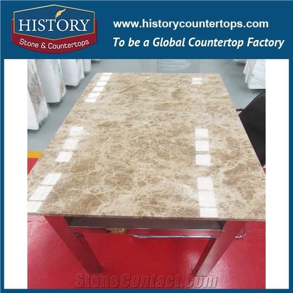 History Stone Hmj007 Light Emperador Marble Straight Edge Custom Made Integrated Durable for Restaurant Inlay Coffee Table Top Replacement