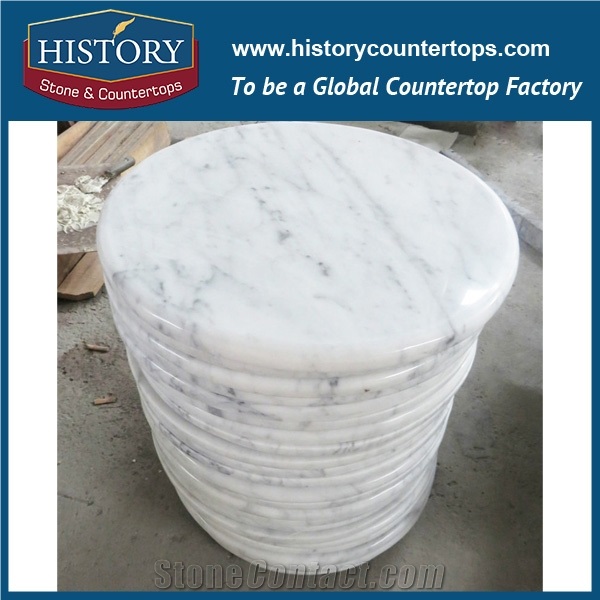 History Stone Hmj010 Bianco Carrara White Marble Circle Customized Edging Shaped Furniture Material Clear Table Top & Worktops for Home Usage