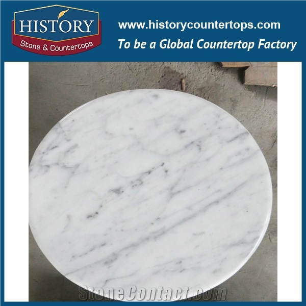 History Stone Hmj010 Bianco Carrara White Marble Round Polished Pre Cut Installing Easy Clean Custom Elegant Dining Tables Top & Worktops for Hotel