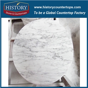 History Stone Hmj010 Bianco Carrara White Marble Round Polished Pre Cut Installing Easy Clean Custom Elegant Dining Tables Top & Worktops for Hotel