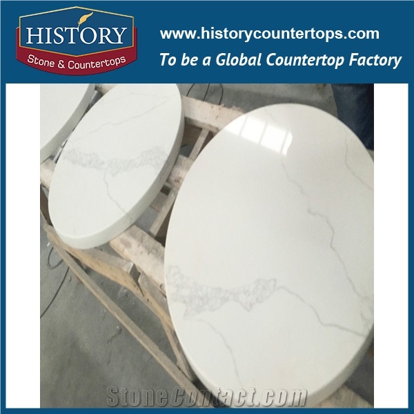History Stone Hq5063 Calacatta Nuvo Oval Shape Honed Composite for Solid Surface Furniture with Faux Quartz Stone Table Tops Design at Facotry Price
