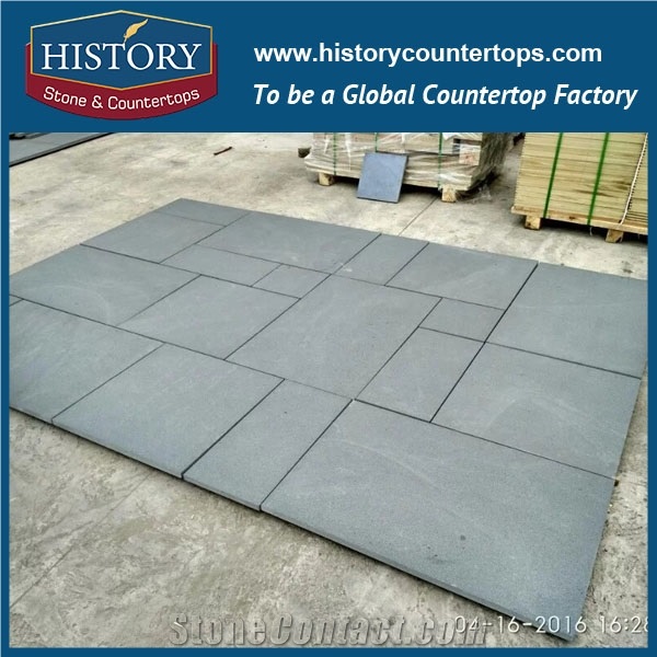 History Stone International Sales Natural Diamond Cutting Custom Size Black Sidewalk Fossil Sandstone Tile for Hotel Design