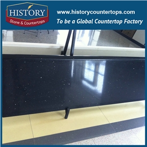History Stone Jet Black Quartz Rectangular Shape Articial Custom Cut Prefab Laminate Unique Finishing for Home Countertops & Island Top