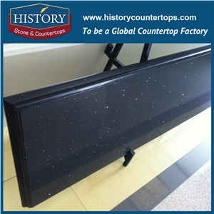 History Stone Jet Black Quartz Straight Edge Custom Made Integrated Durable for Restaurant Inlay Countertops & Kitchen Tops Replacement