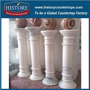 History Stone Latest Building Design Octagon Bases Pure White Solid Standing Round Shaped Columns Wedding Decoration Pillars