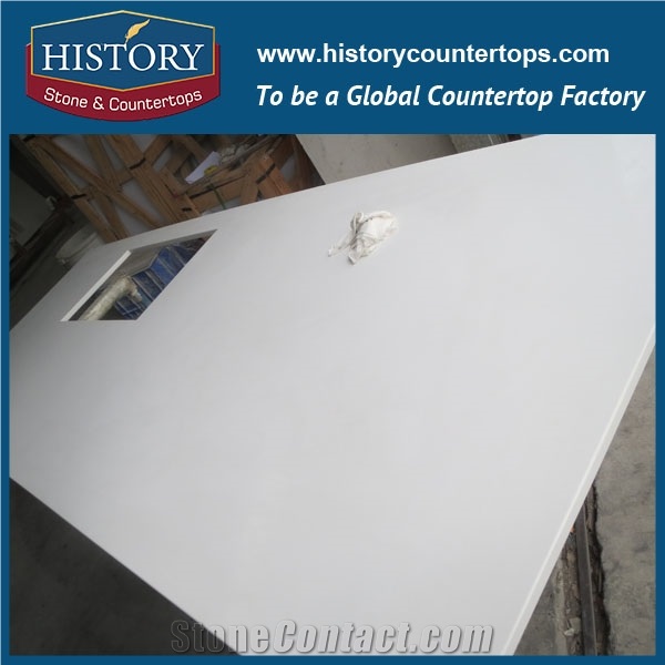 History Stone Pure White Quartz Customized Edges Hand-Made Cutting No Stain Engineered Countertops & Island Top for Hotel Building