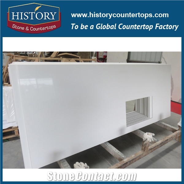 History Stone Pure White Quartz Shaped Honed Composite Laminate for Solid Surface Office Furniture with Faux Countertops & Kitchen Tops