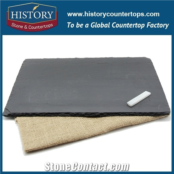 History Stone Rectangle Pattern Natural Black Honed Surface Slate Cutting Board, Classic Style Cookware