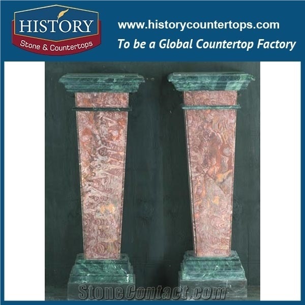 History Stone Small Galala Beige Marble Stone Flowerpot Bases Columns Design Roman Style Round Wedding Column Sculptured Pillars
